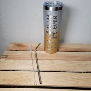 Silver And Gold Glitter Travel Tumbler w/ Sip Lid, Straw & Straw Cleaner